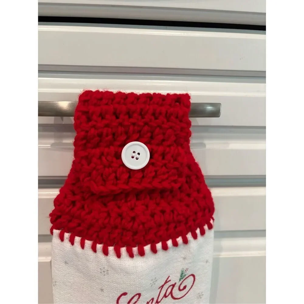 Crochet Top Kitchen Towel-Santa stops here